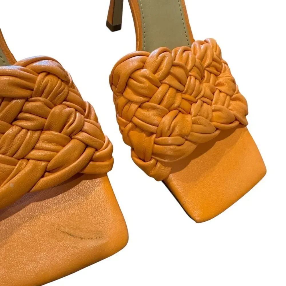 Revolve Marc Fisher Draya Orange Braided Leather Sandal Pump Mule Heels